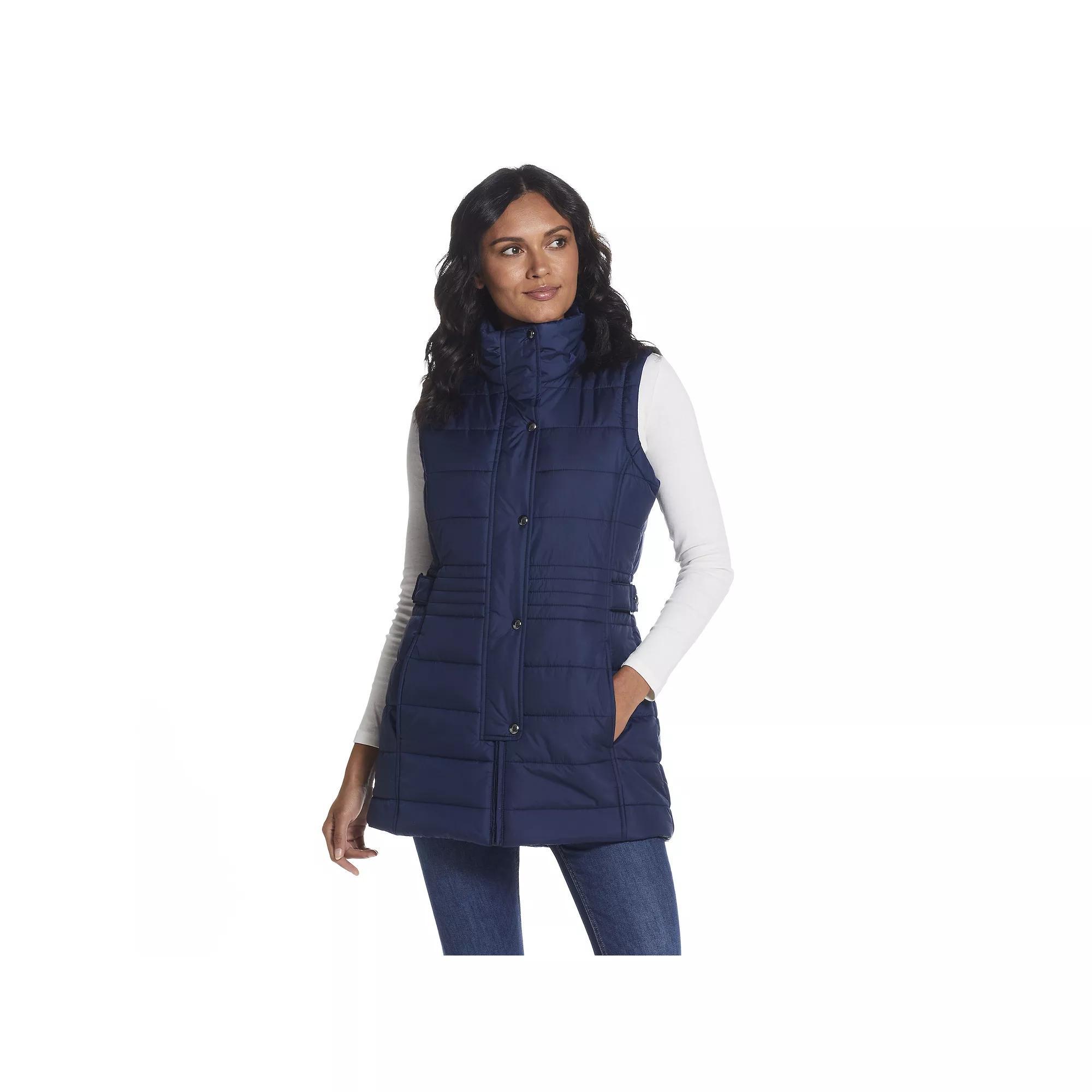 Womens Weathercast Modern Long Quilted Vest Blue Product Image