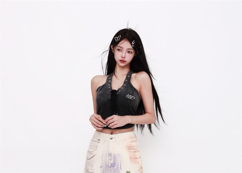 Mid Rise Patterned Wide Leg Jeans Product Image