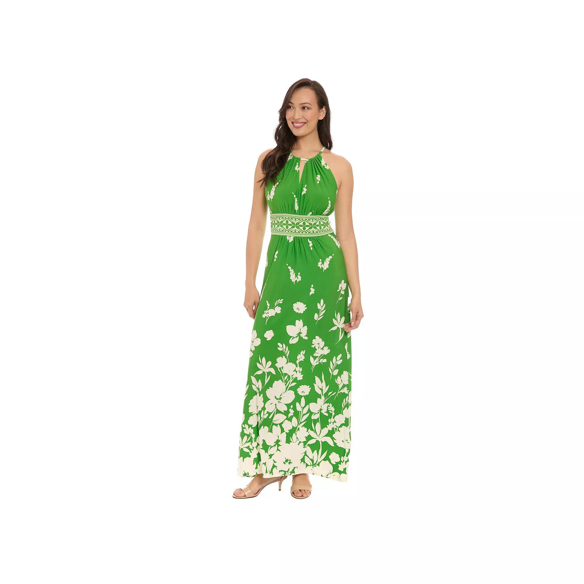 Women's London Times Printed Halter Maxi Dress, Size: 16, Green Product Image