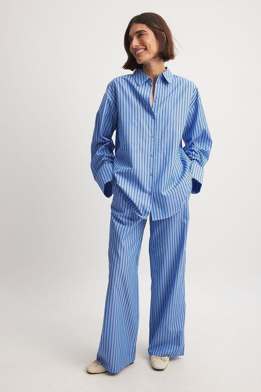 Striped Elastic Mid Waist Trousers Product Image