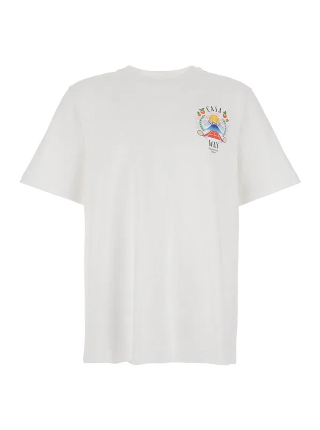 CASABLANCA T-shirt Girocollo Con Logo Sul Fronte In Cotone Bianca Uomo In Neutral Product Image