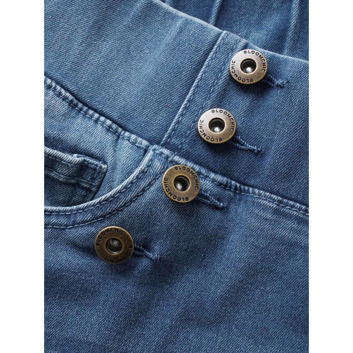 Plus Size Light Wash Button Detail Pull On Jegging Jeans Women Blue Casual Plain Non High stretch Slanted pocket Jeans BloomChic 16/1X Product Image