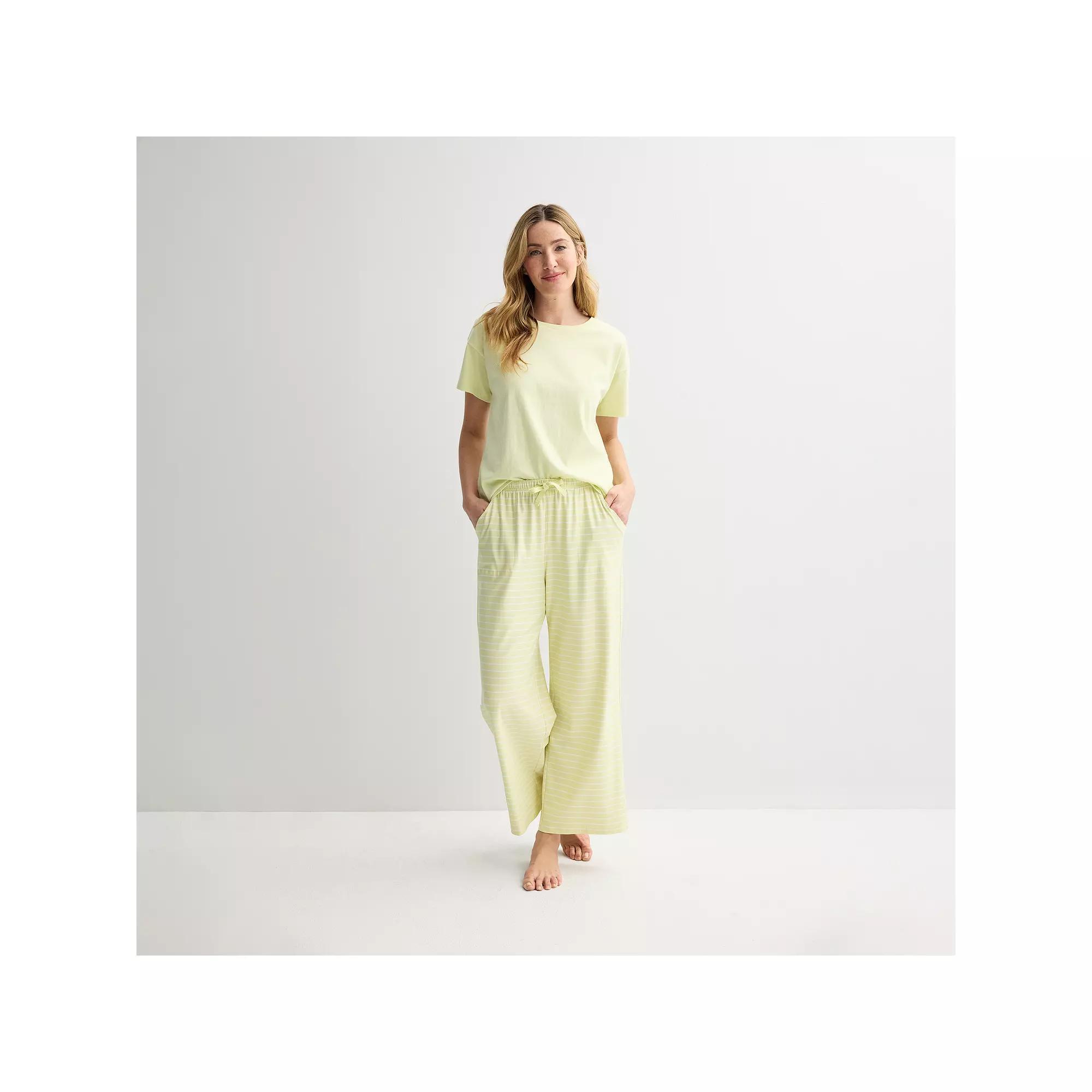 Women's Sonoma Goods For Life® 2-pc. Mom's Day Pajama Top & Pajama Bottoms Set, Size: XXL, Green Stripe Product Image
