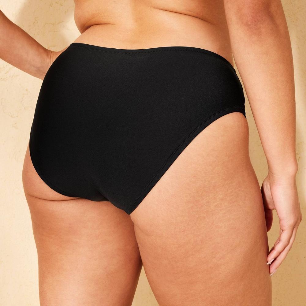 Womens Mid-Rise Shirred Waistband Bikini Bottom - Shade & Shore Black L: Solid Coverage, Pull-On Style Product Image