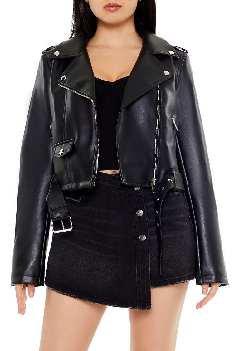 Faux Leather Cropped Moto Jacket | Forever 21 Product Image