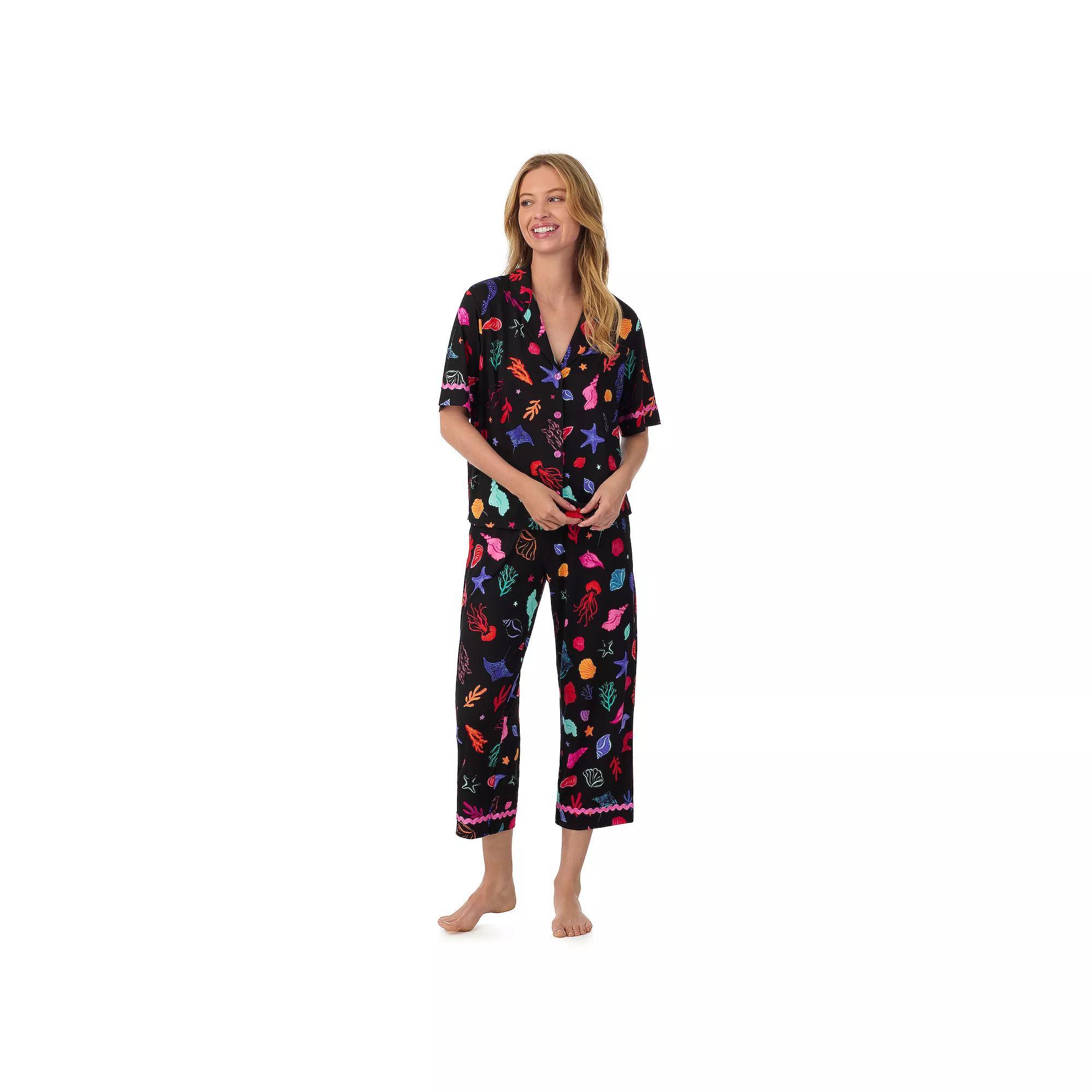 Women's Beauty Sleep Social Cozy Notch Pajama Top & Cropped Pajama Pants Pajama Set, Size: XL, Motion In The Blue Product Image