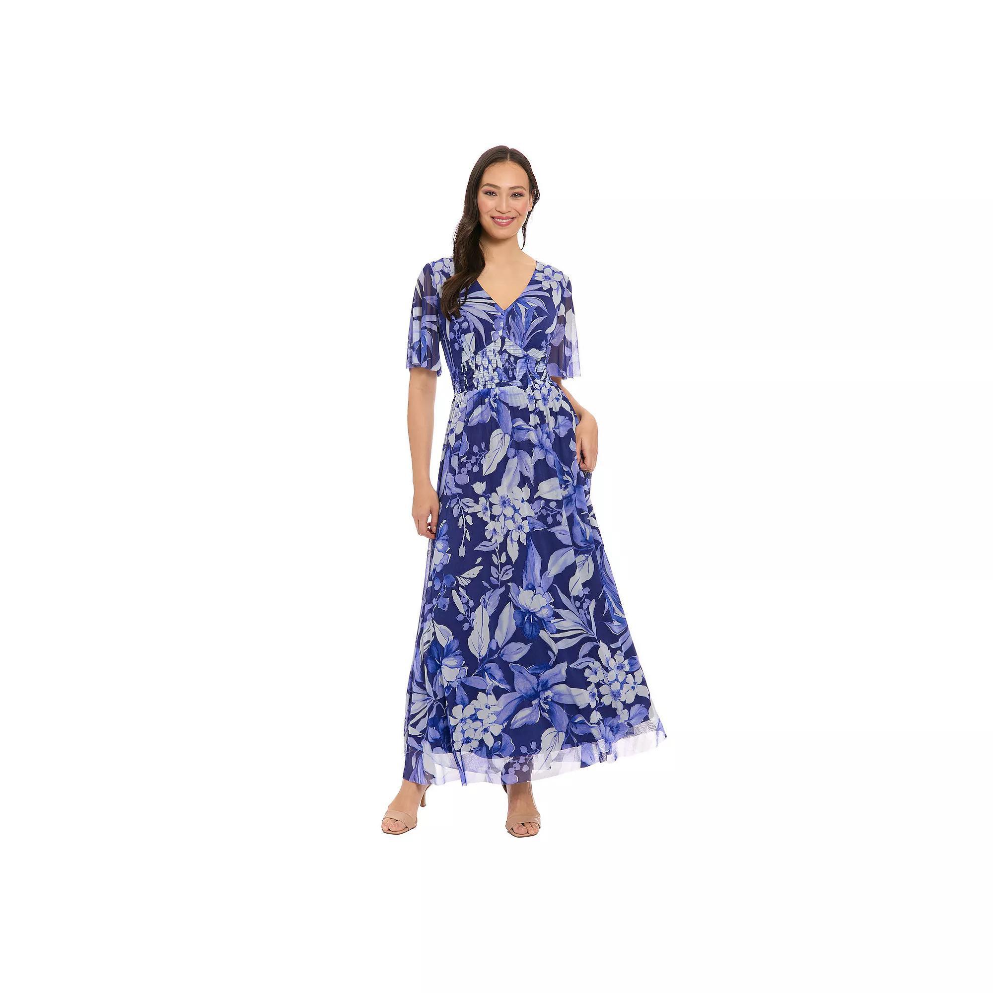 Women's London Times V-Neck Smocked Bodice Maxi Dress, Size: 8, Navy Blue Product Image