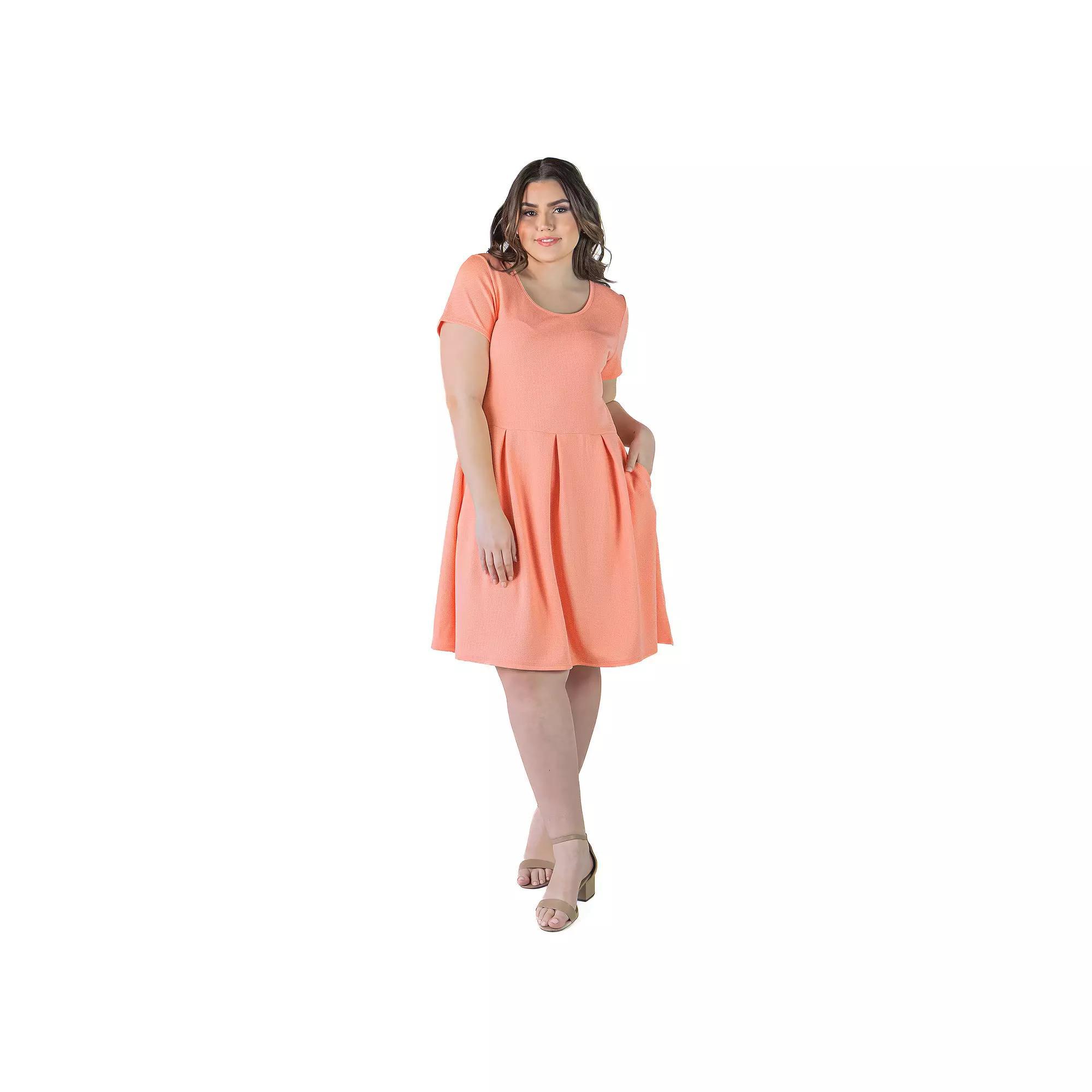 Plus Size 24Seven Comfort Apparel Pleated Pocket Midi Dress, Womens Pink Product Image