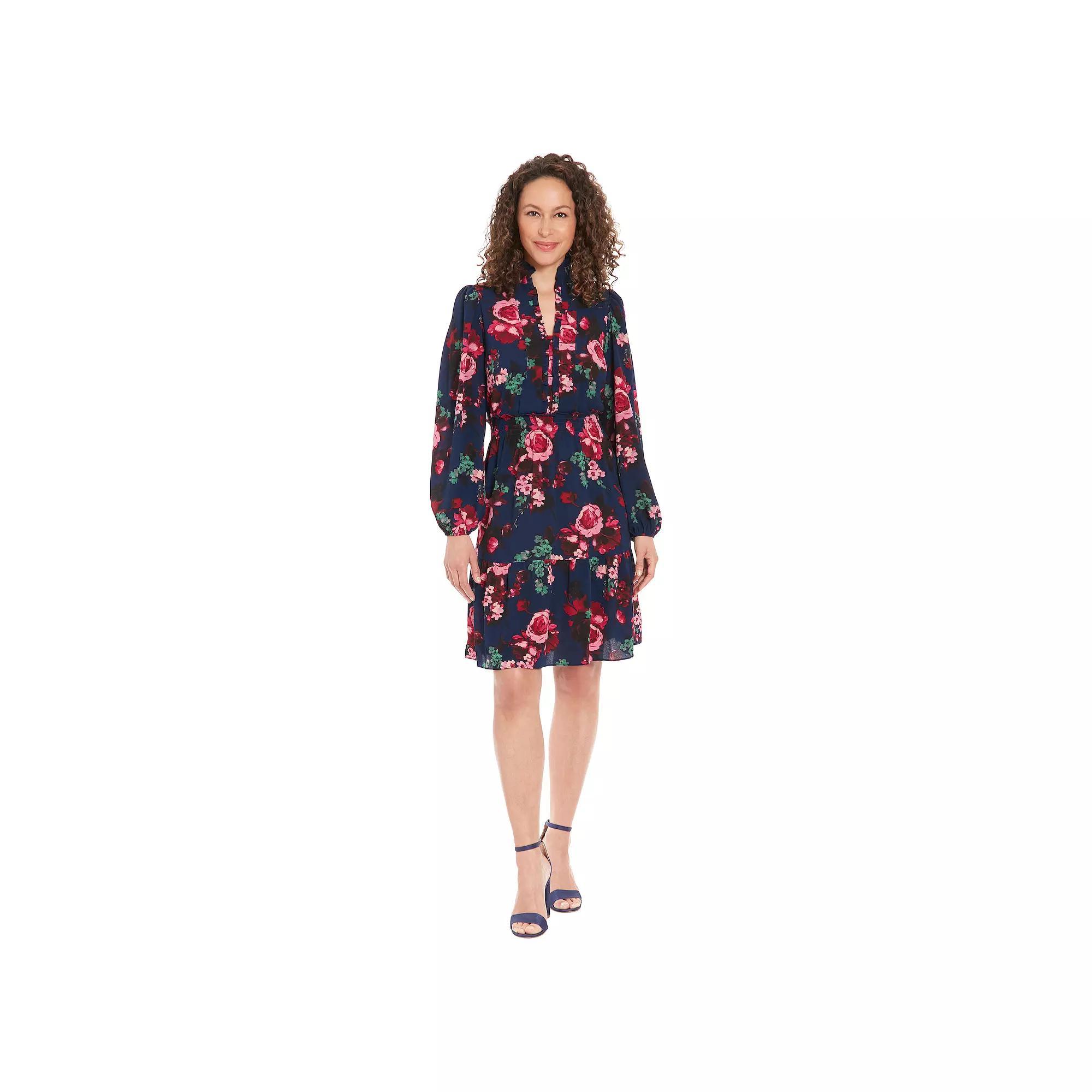 Women's London Times Smocked Waist Tiered Mini Dress, Size: 8, Blue Pink Product Image