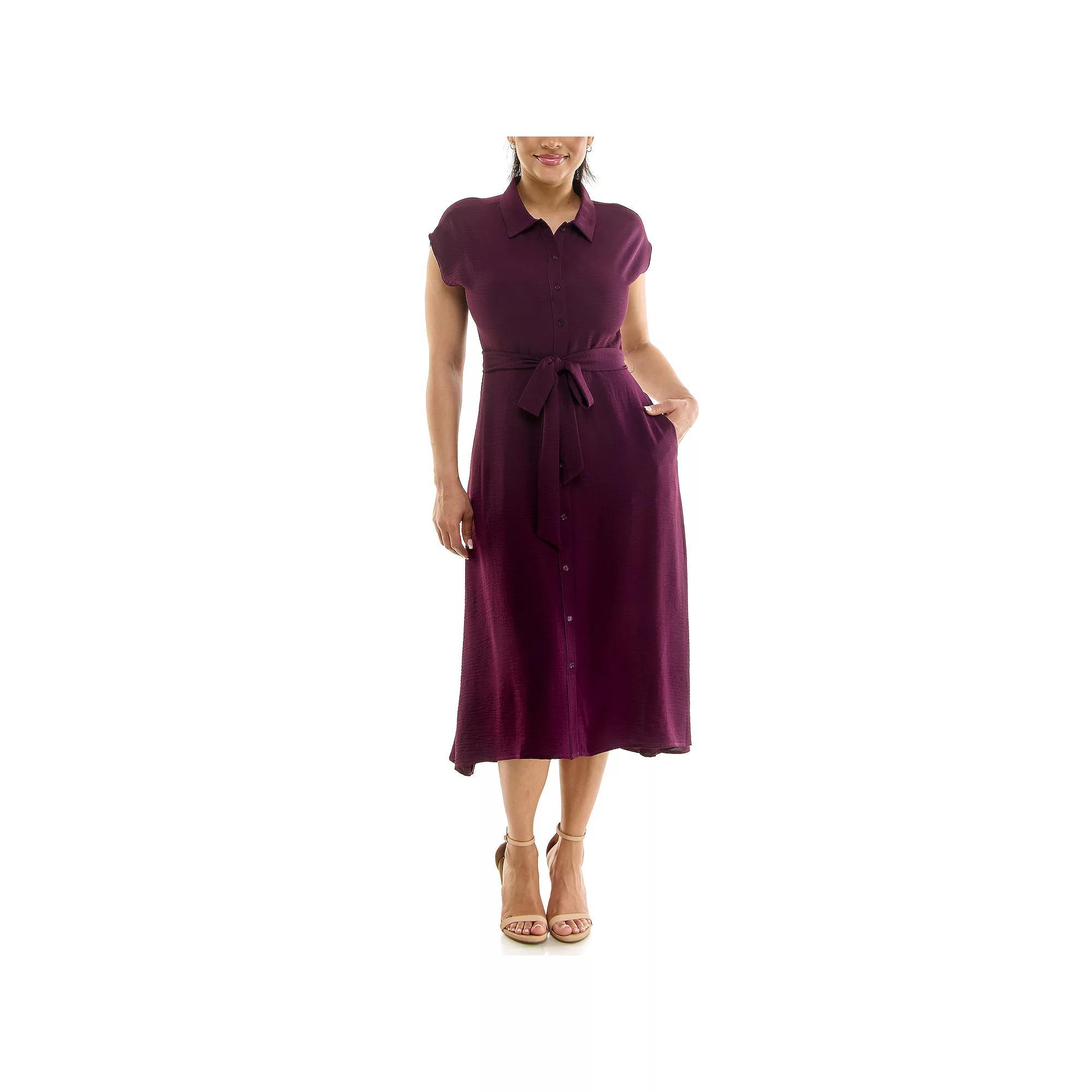 Womens Nina Leonard Cap Sleeve Collard Button Dress Product Image