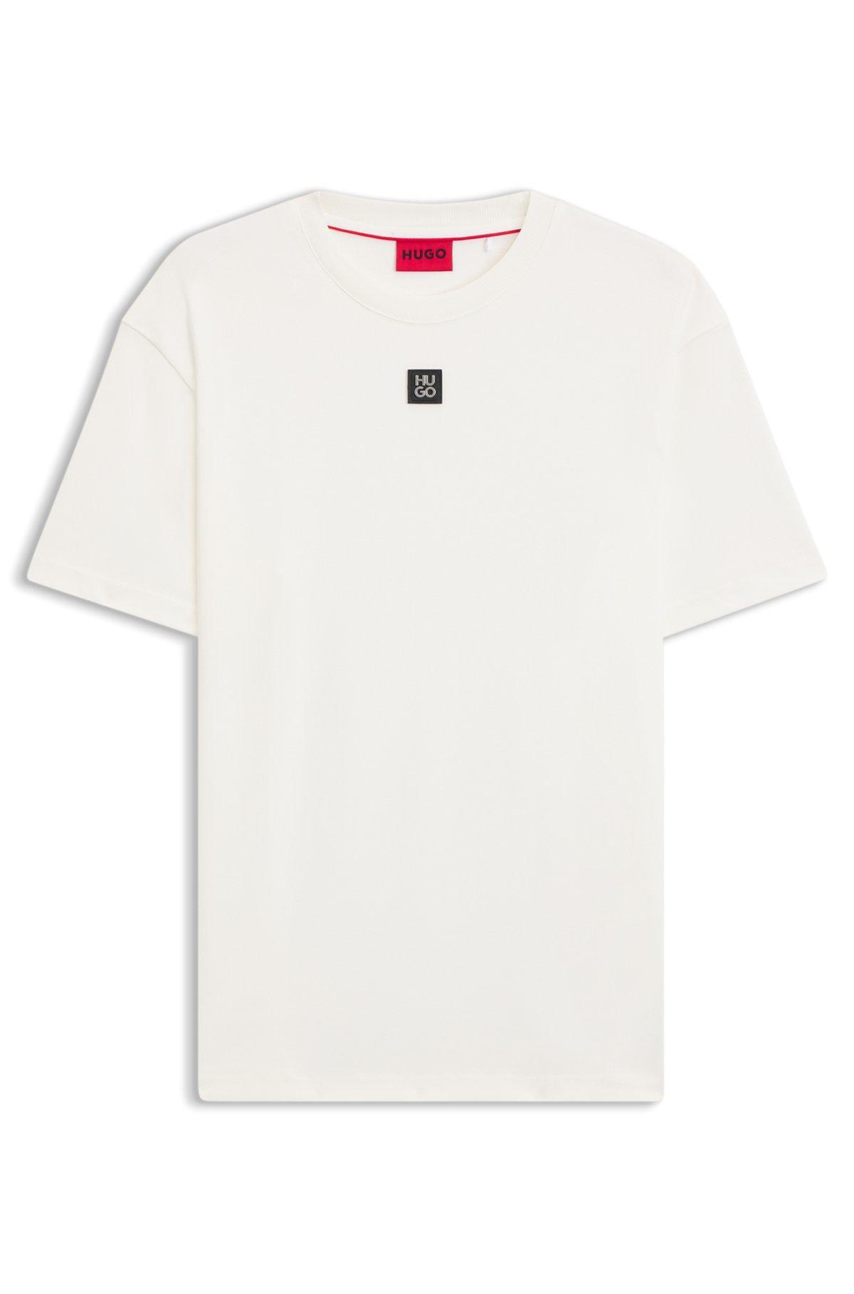HUGO - Interlock-cotton regular-fit T-shirt with stacked logo - White Product Image