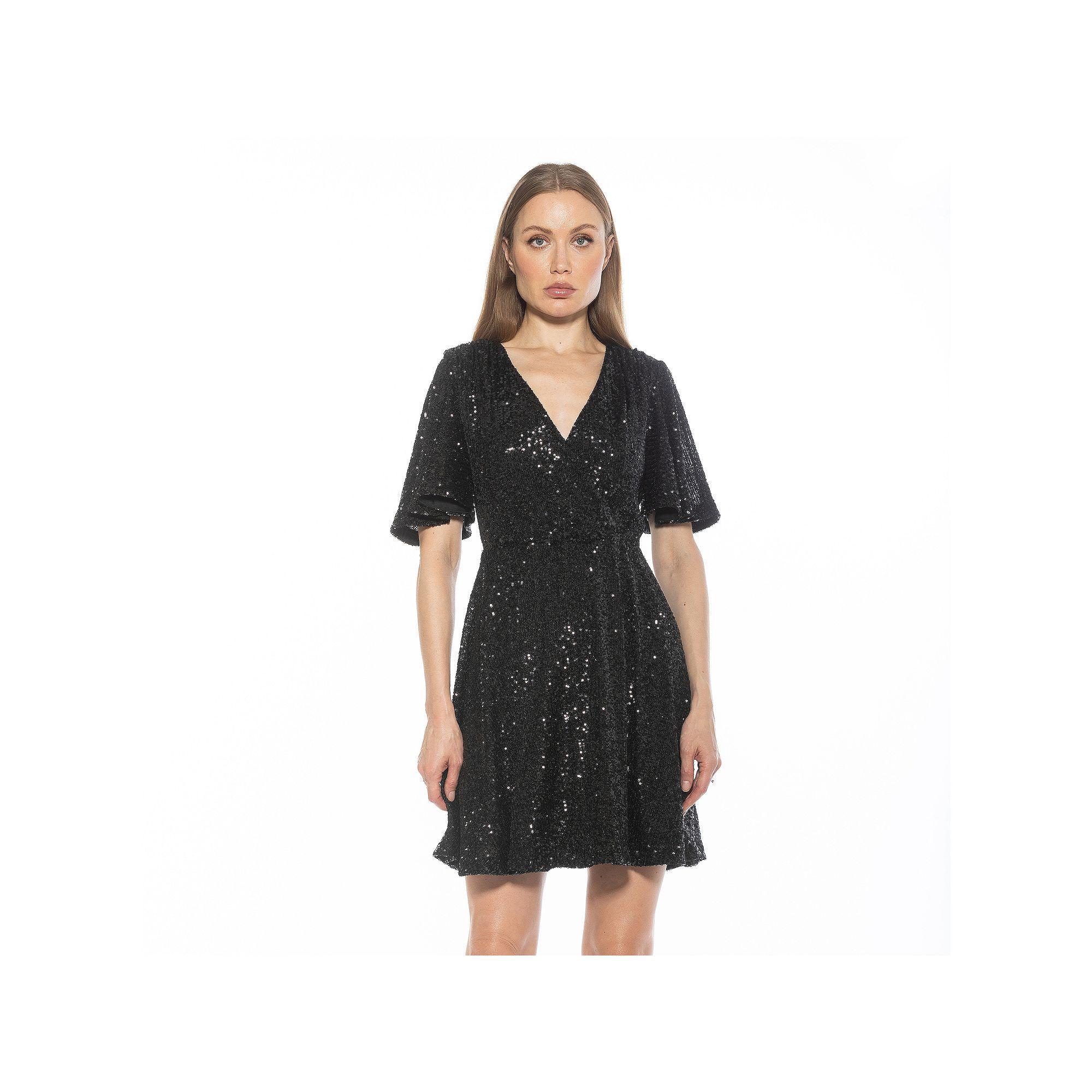 Women's ALEXIA ADMOR Oakless Flutter Sleeve Fit & Flare Dress, Size: Large, Silver Product Image