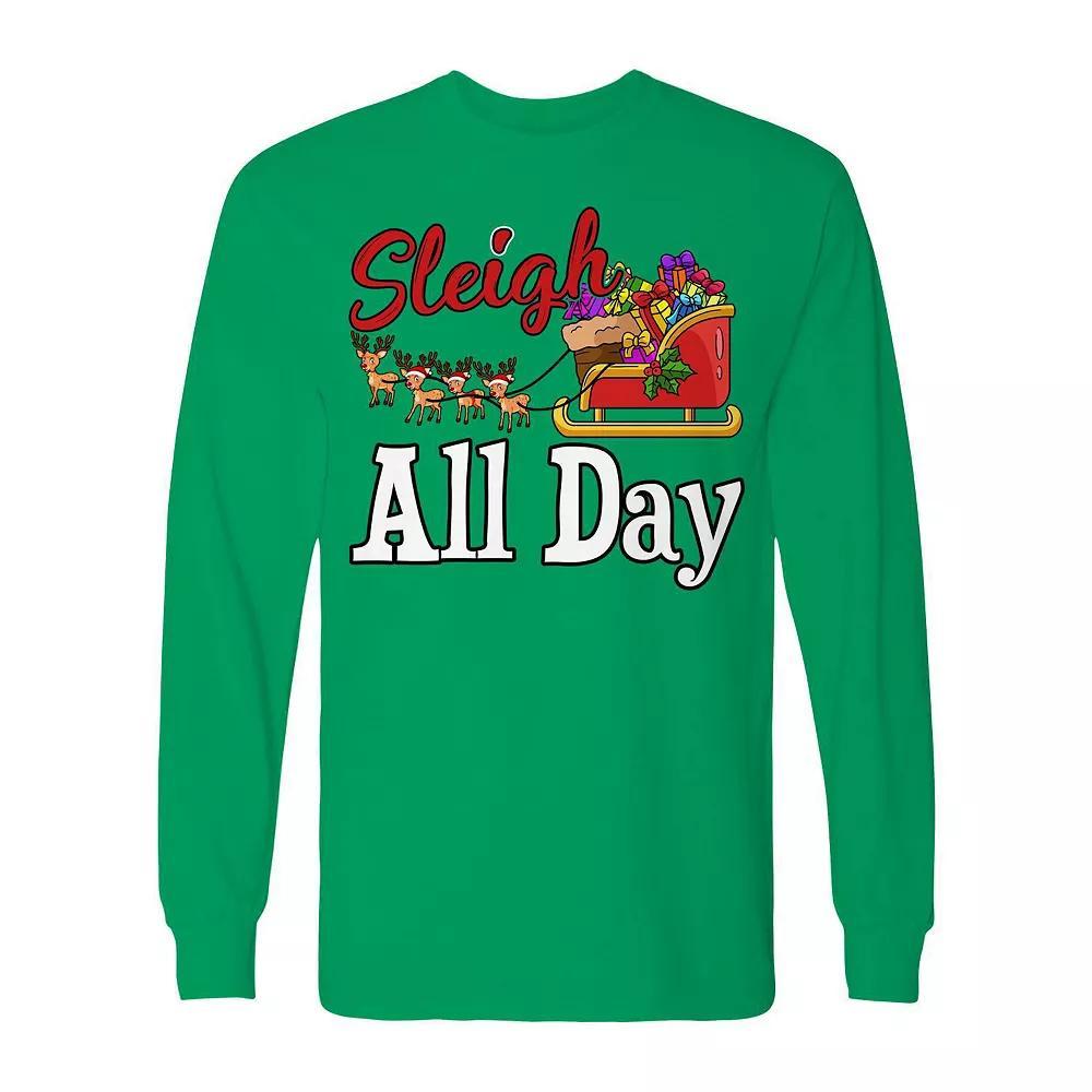 Men's Christmas Sleigh Gift Day Long Sleeve Graphic Tee, Size: XXL, Irish Green Product Image