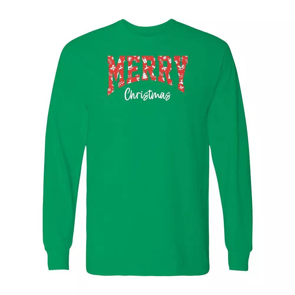 Men's Merry Christmas Texture Long Sleeve Graphic Tee, Size: Medium, Black Product Image
