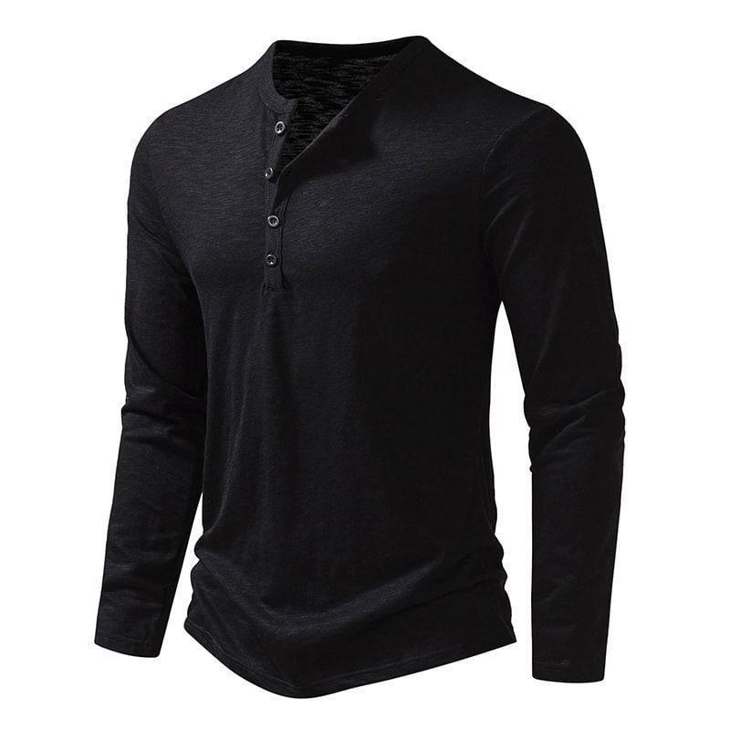 Long Sleeve Henley Plain T-Shirt Product Image