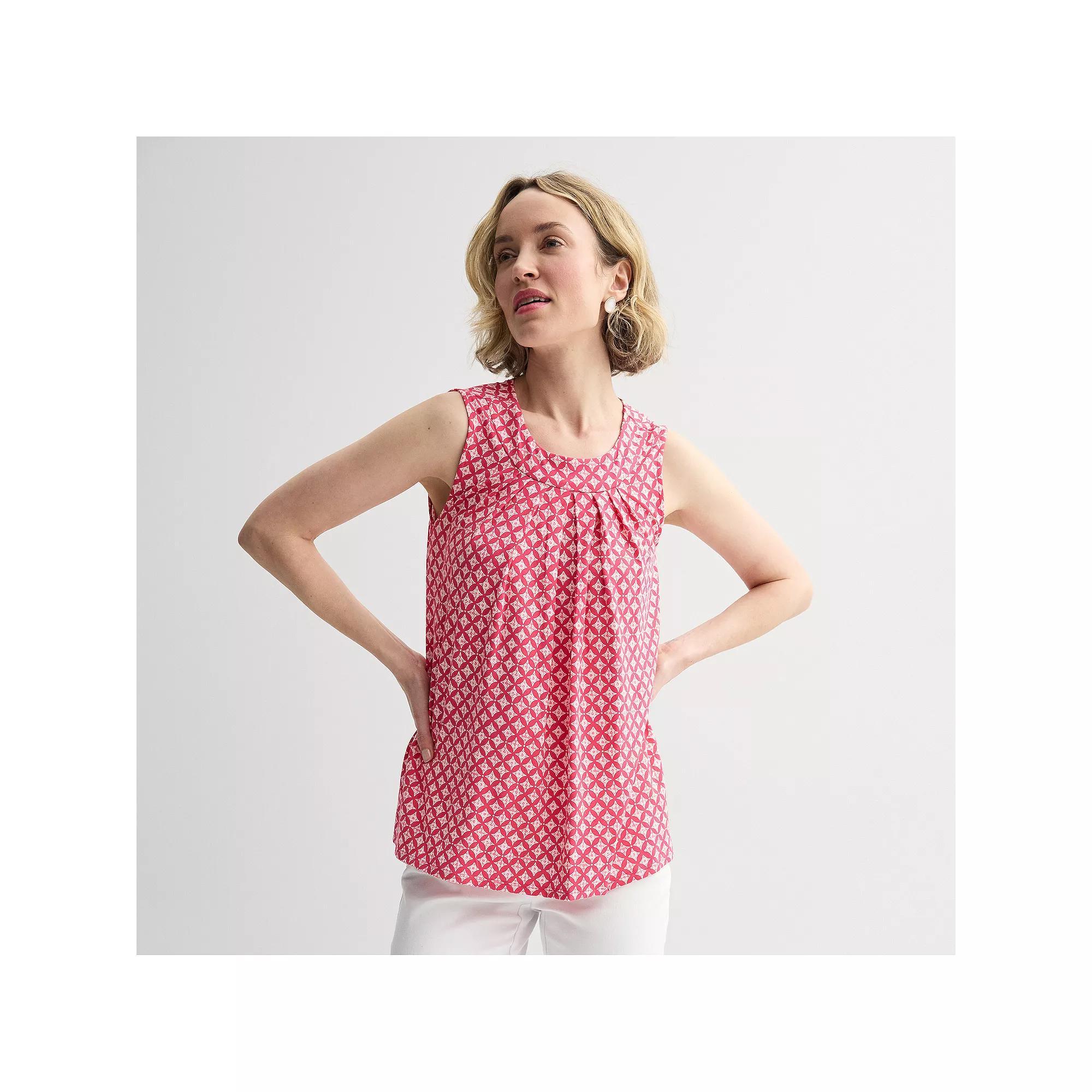 Petite Croft & Barrow® Pleated Tank Top, Women's, Size: Large Petite, Pink Mod Geo Product Image