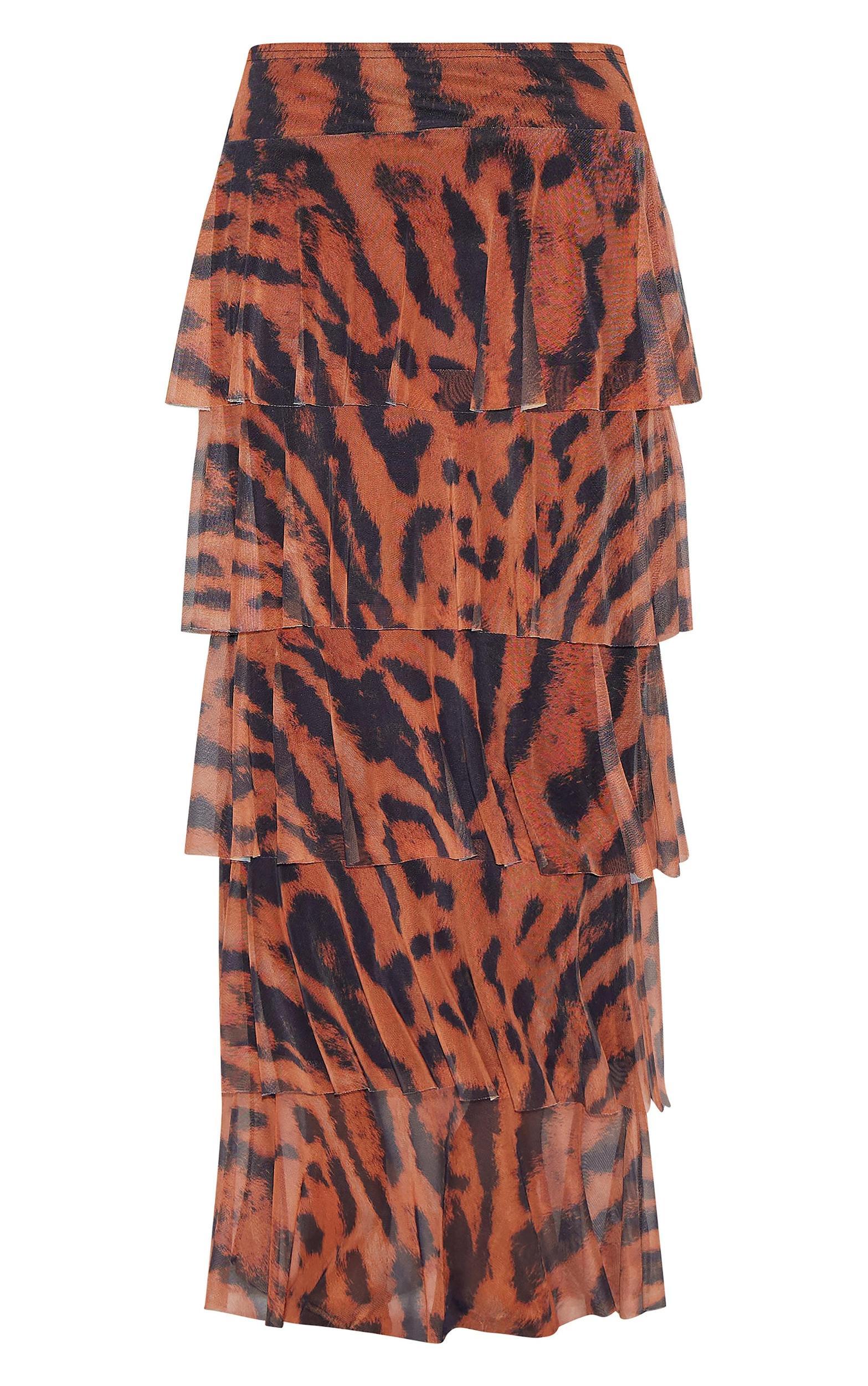 Brown Animal Printed Mesh Rara Maxi Skirt Product Image