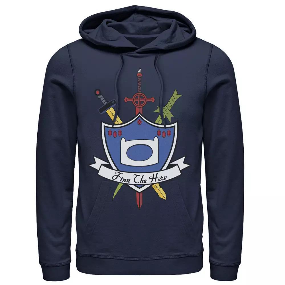 Men's Cartoon Network Adventure Time Finn The Hero Sword And Shield Banner Hoodie, Size: 3XL, Black Product Image