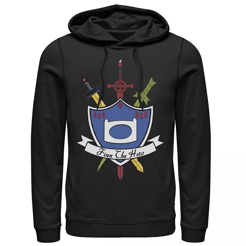 Men's Cartoon Network Adventure Time Finn The Hero Sword And Shield Banner Hoodie, Size: 3XL, Black Product Image