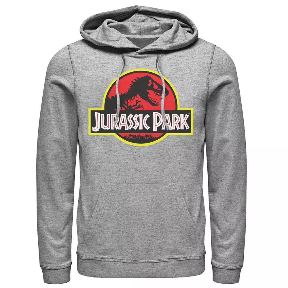 Men's Jurassic Park Red & Yellow Outline Logo Graphic Pullover Hoodie, Size: XL, Athletic Grey Product Image
