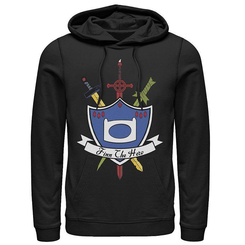 Men's Cartoon Network Adventure Time Finn The Hero Sword And Shield Banner Hoodie, Size: 3XL, Black Product Image