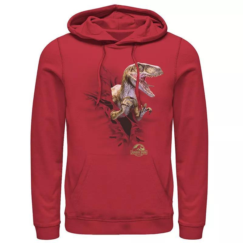 Men's Jurassic Park Velociraptor Tears Through Graphic Pullover Hoodie, Size: Large, Red Product Image