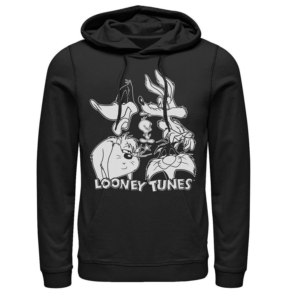 Men's Looney Tunes Characters Faces Black And White Hoodie, Size: XL Product Image