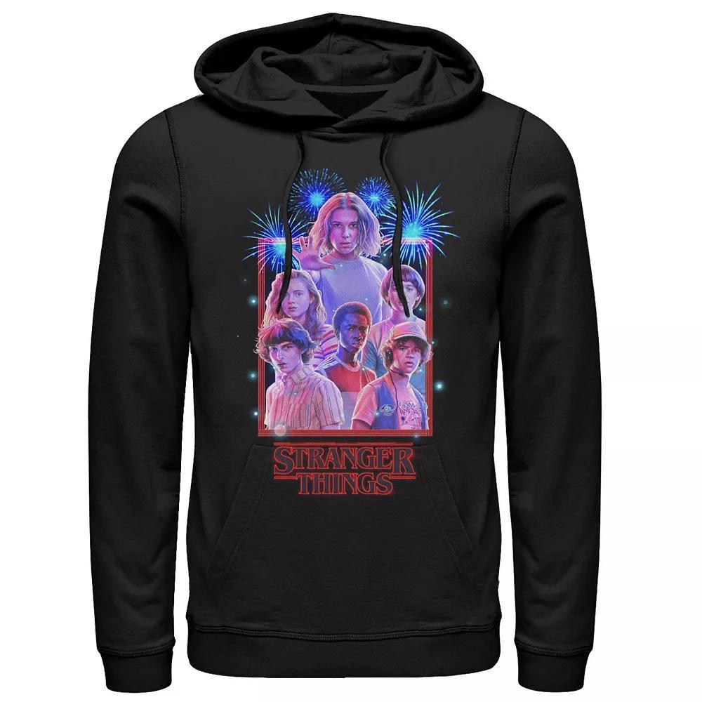 Men's Netflix Stranger Things Group Shot Fireworks Poster Hoodie, Size: 3XL, Black Product Image