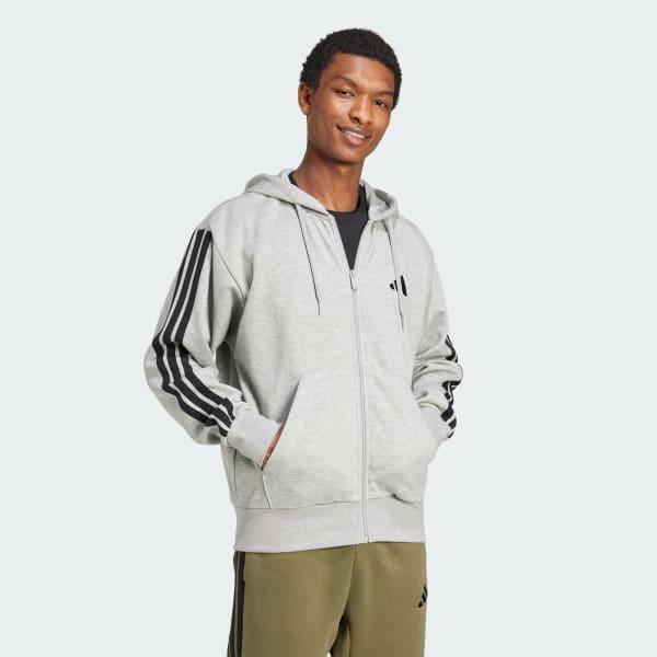 Men's adidas Essentials 3-Stripes Fleece Sportswear Zip Front Hoodie, Size: Medium, Medium Grey Grey Product Image