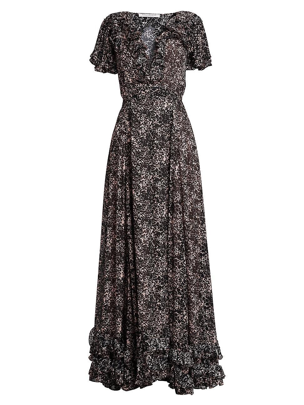Womens Printed Georgette Ruffled Gown Product Image