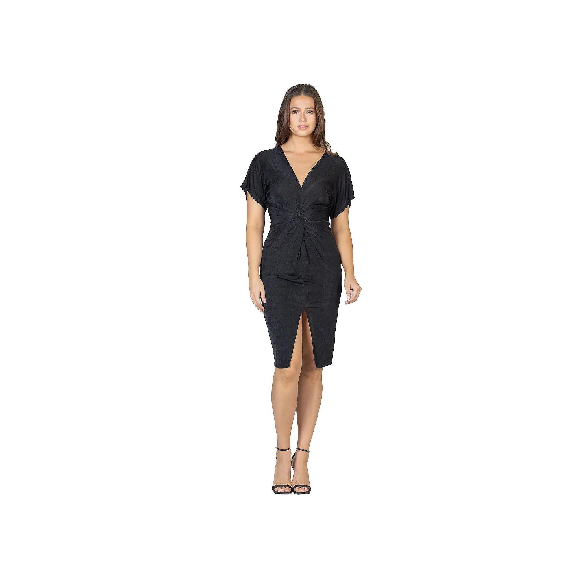 Women's 24Seven Comfort Apparel Short Sleeve V Neck Twist Front Split Hem Dress, Size: Small, Hunter Product Image