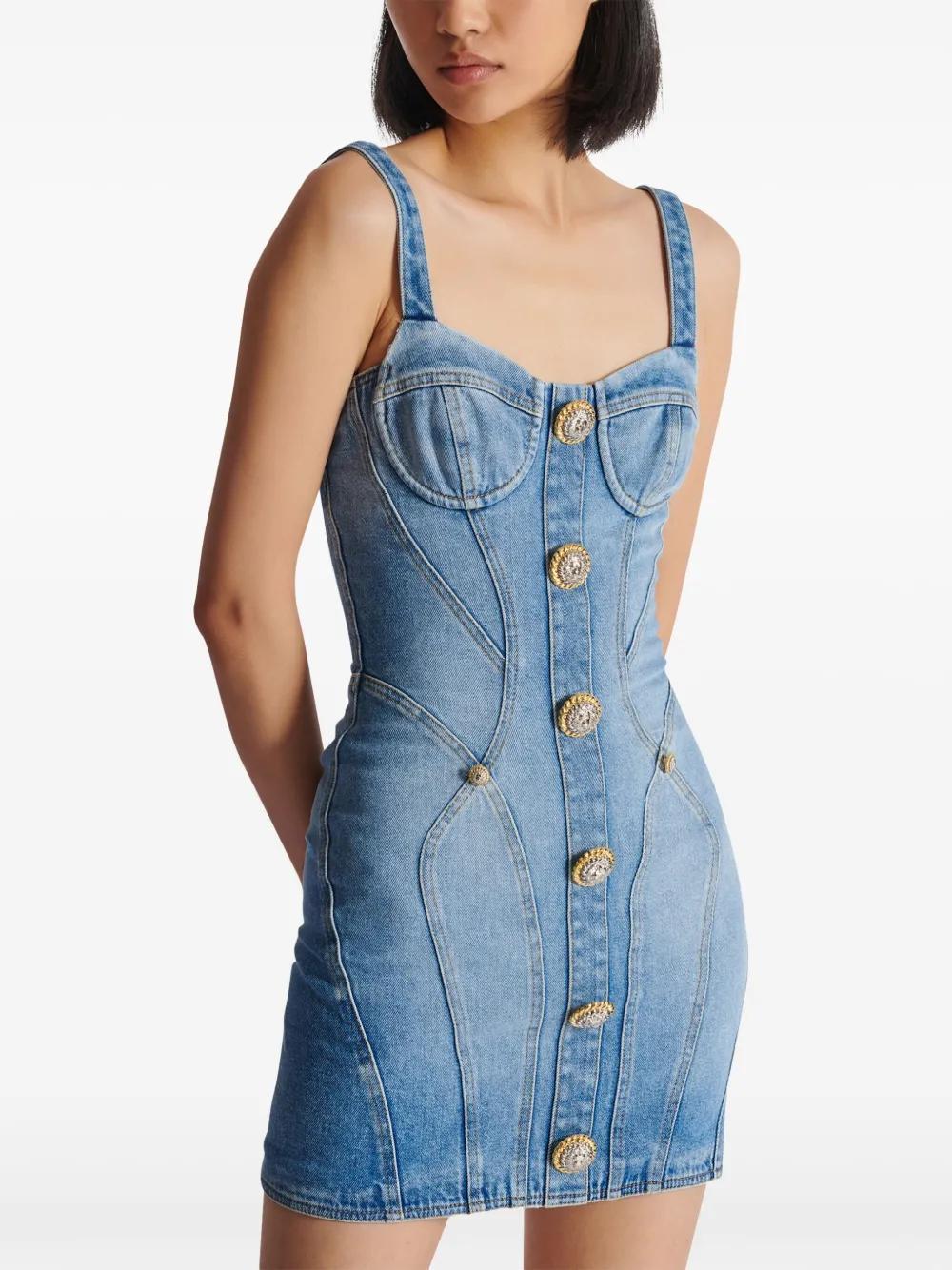 button-embellished denim minidress Product Image