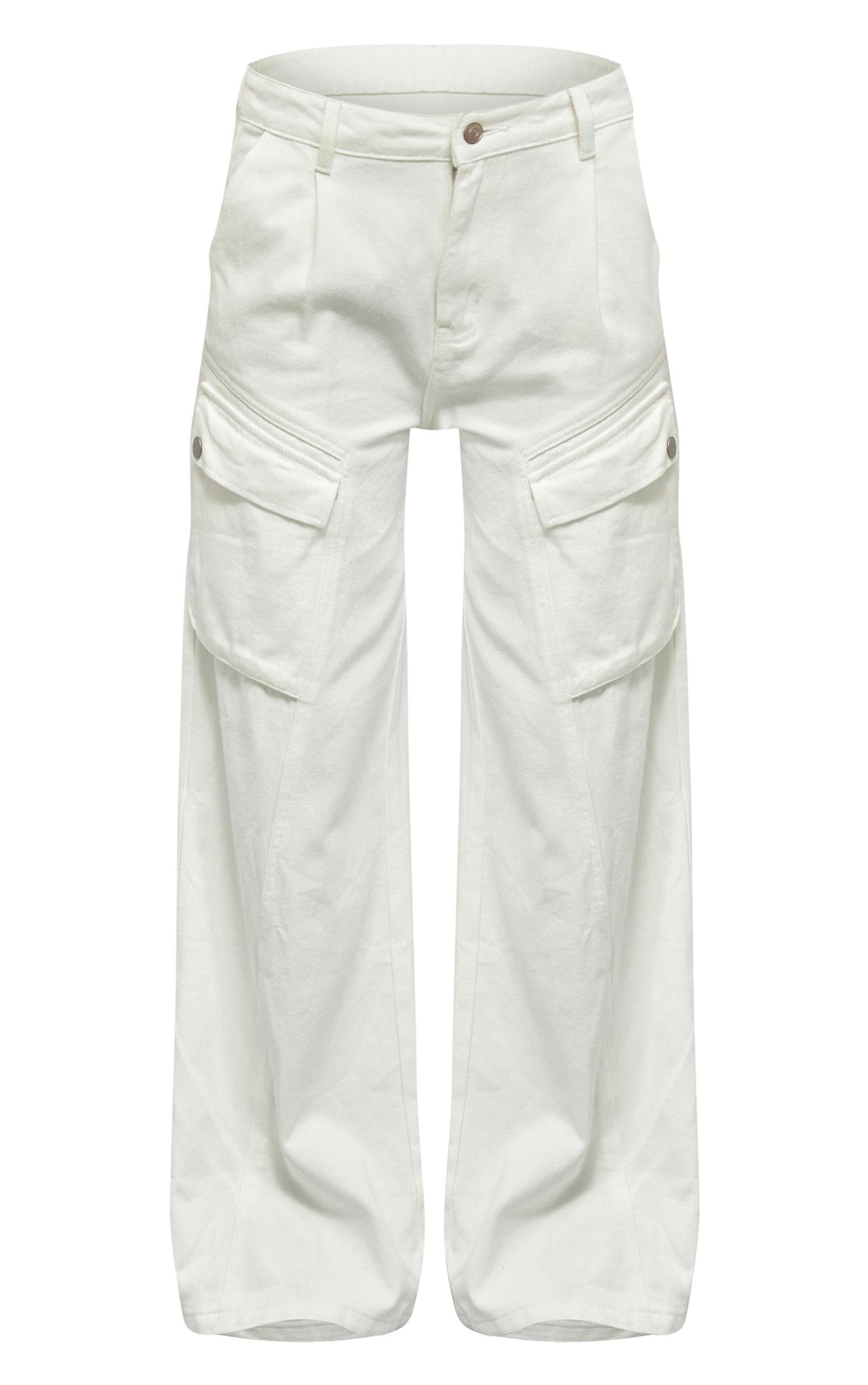 Ecru Denim Wide Leg Cargo Jeans Product Image