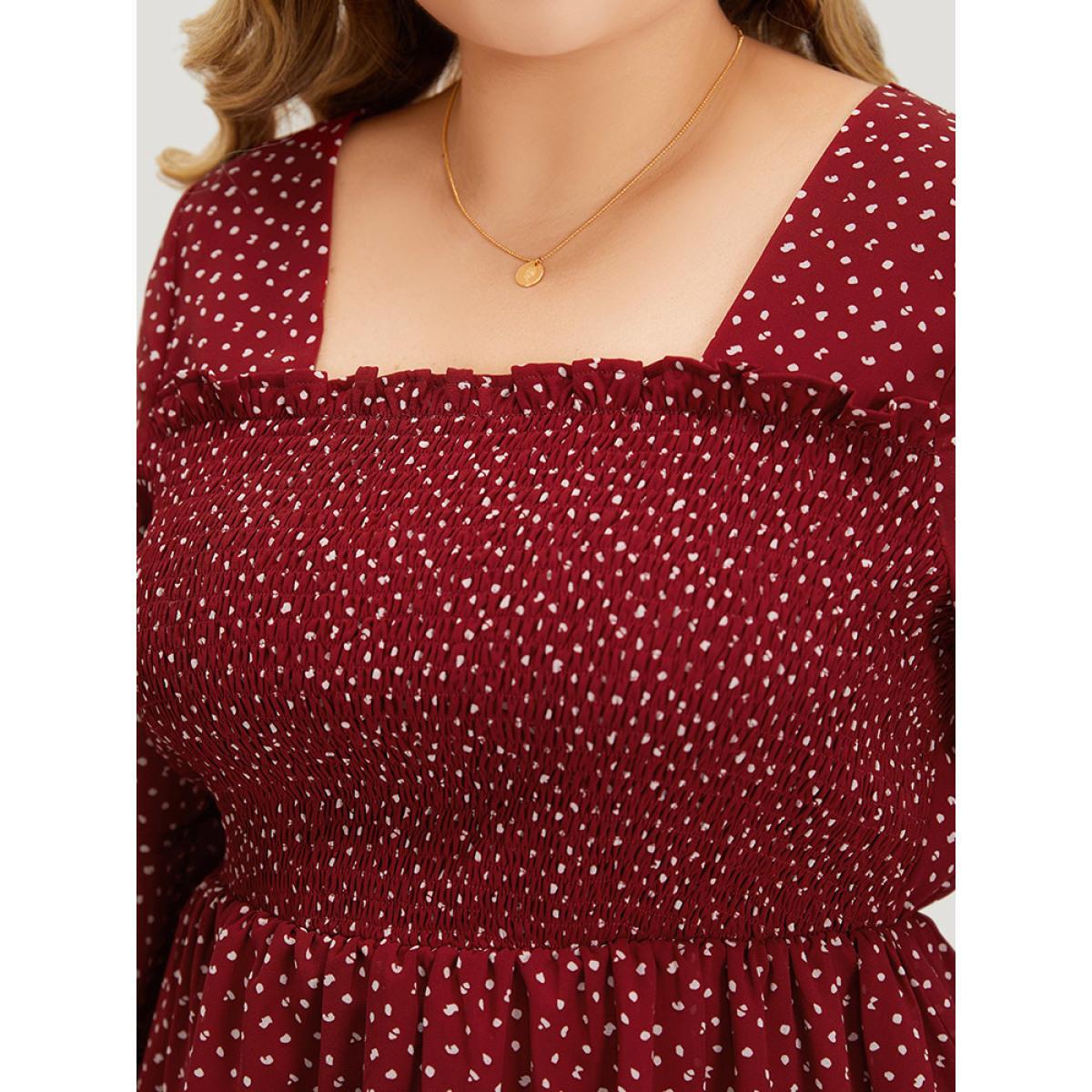Plus Size Scarlet Leopard Print Frill Trim Shirred Mesh Square Neck Blouse Women Elegant Elbow-length sleeve Square Neck Dailywear Blouses BloomChic 14-16/1X Product Image