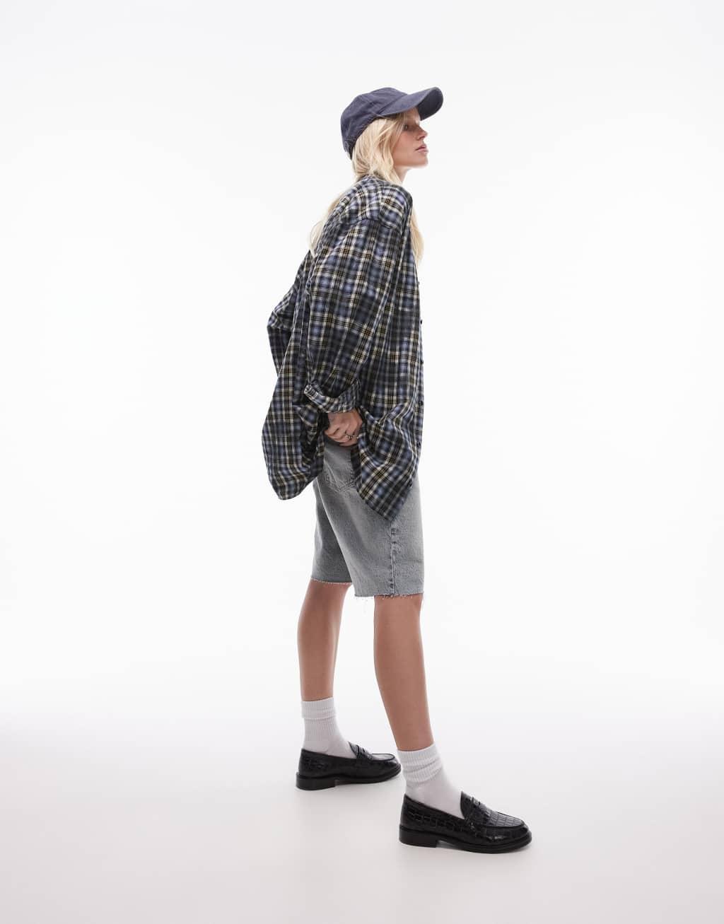 Topshop oversized shirt in blue check Product Image