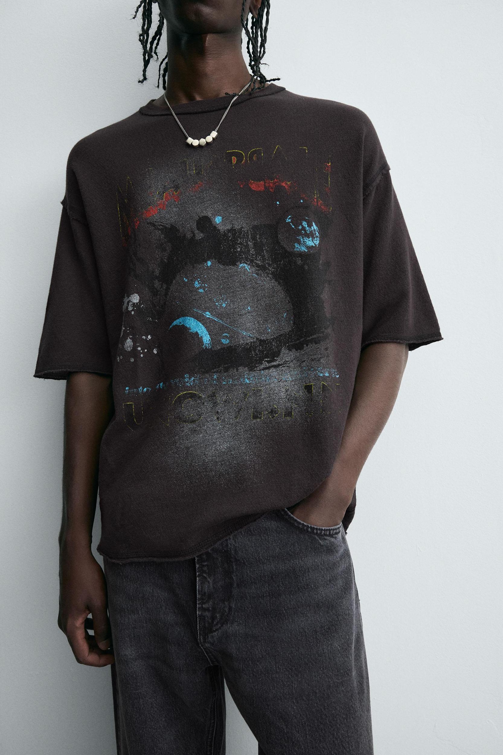 WASHED PRINTED KNIT T-SHIRT Product Image