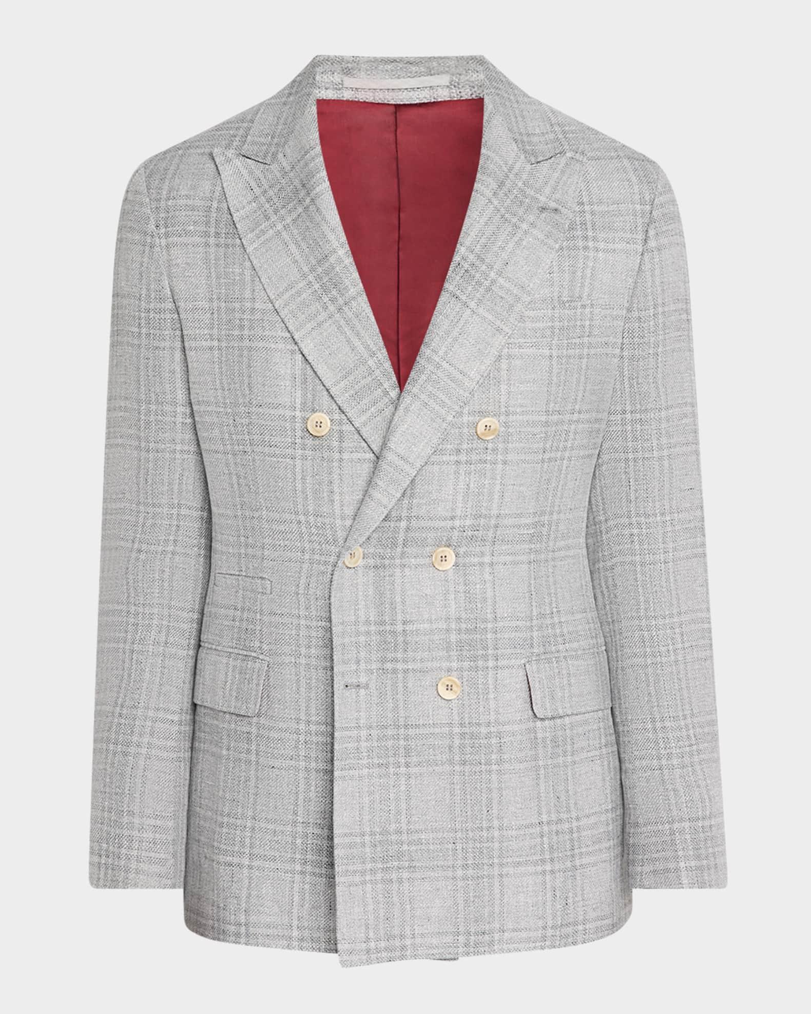 Men's Soft Madras Double-Breasted Jacket  Product Image