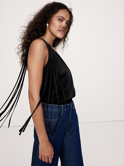 Satin One-Shoulder Fringe Top Product Image
