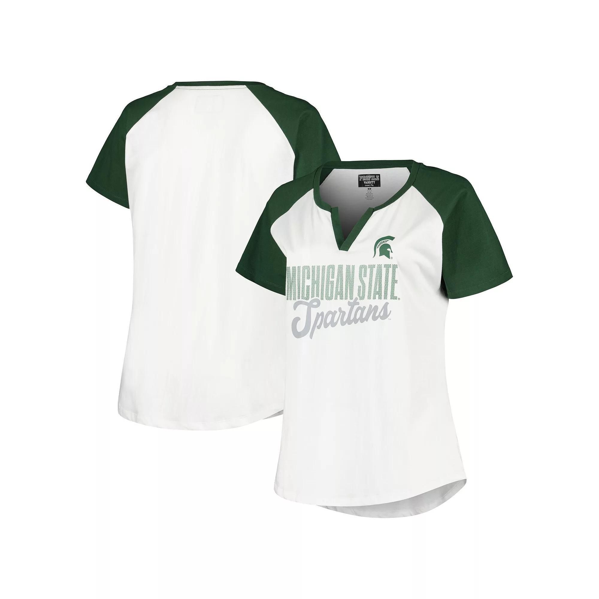 Womens Profile /Green Michigan State Spartans Plus Size Best Squad Shimmer Raglan Notch Neck T-Shirt Product Image
