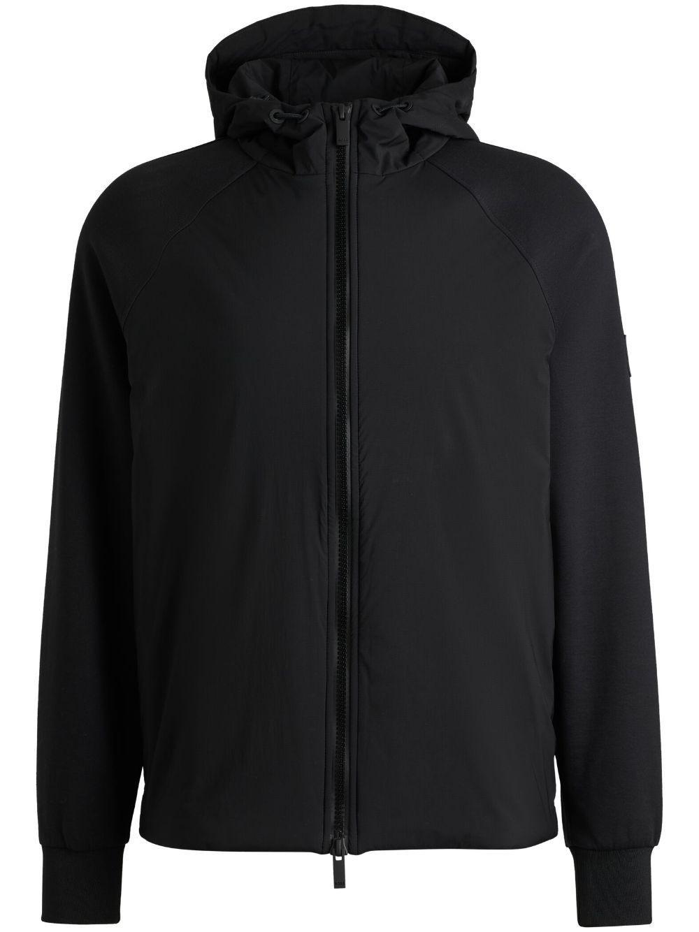 HUGO BOSS Zip-up Hoodie With Contrast Inserts In Black Product Image