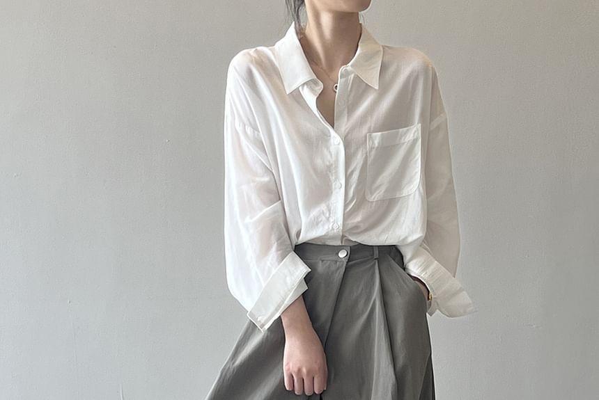 Long-Sleeve Plain Pocket Detail Shirt Product Image