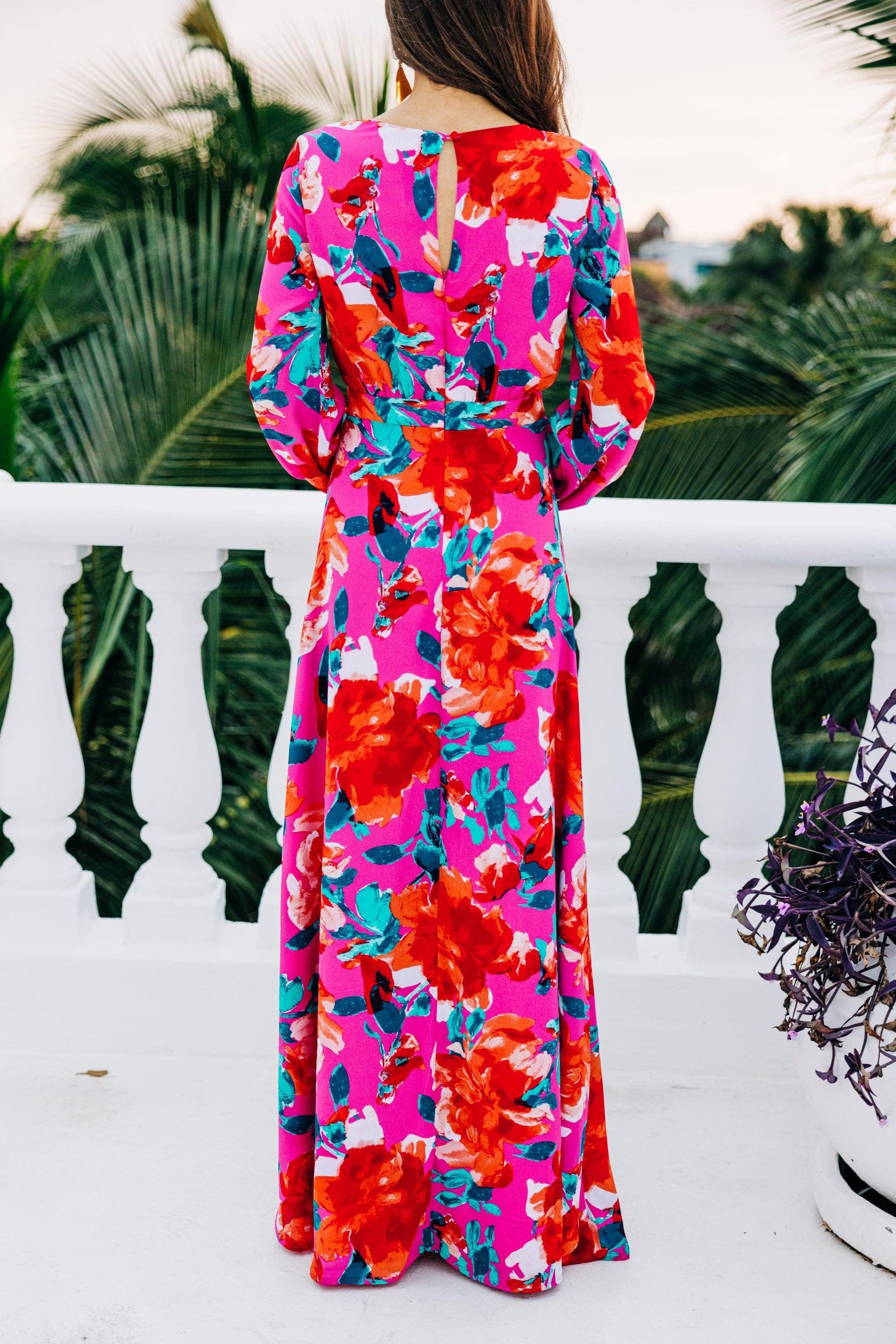 Just Feels Right Fuchsia Pink Floral Maxi Dress Female Product Image