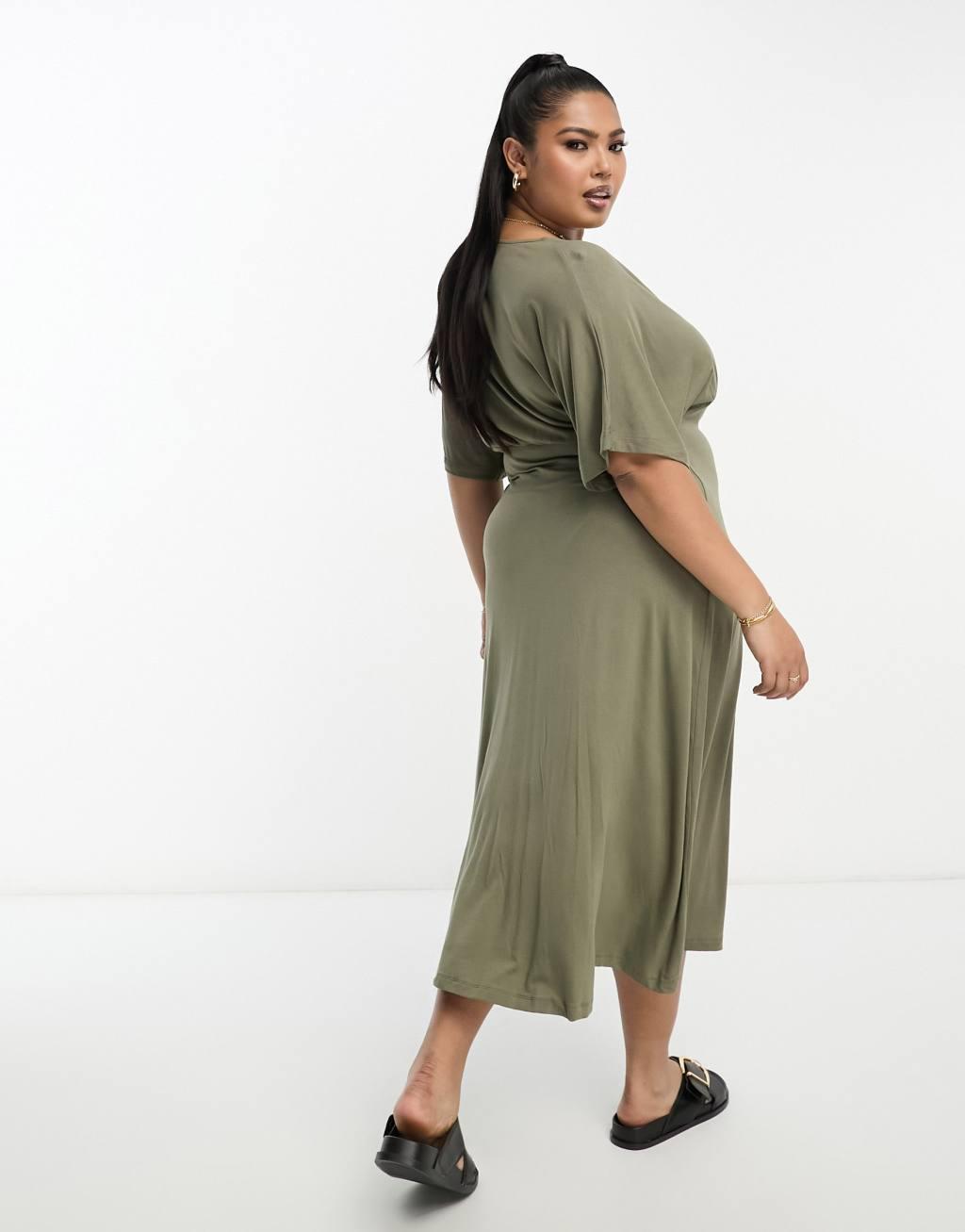 ASOS DESIGN Curve flutter sleeve midi tea dress with buttons Product Image