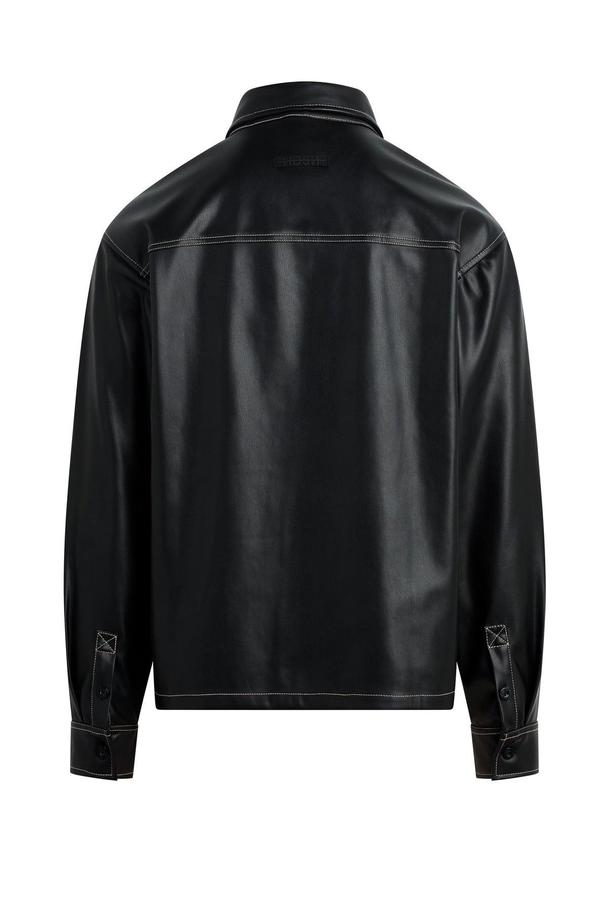 Vegan Leather Shirt Jacket Male Product Image