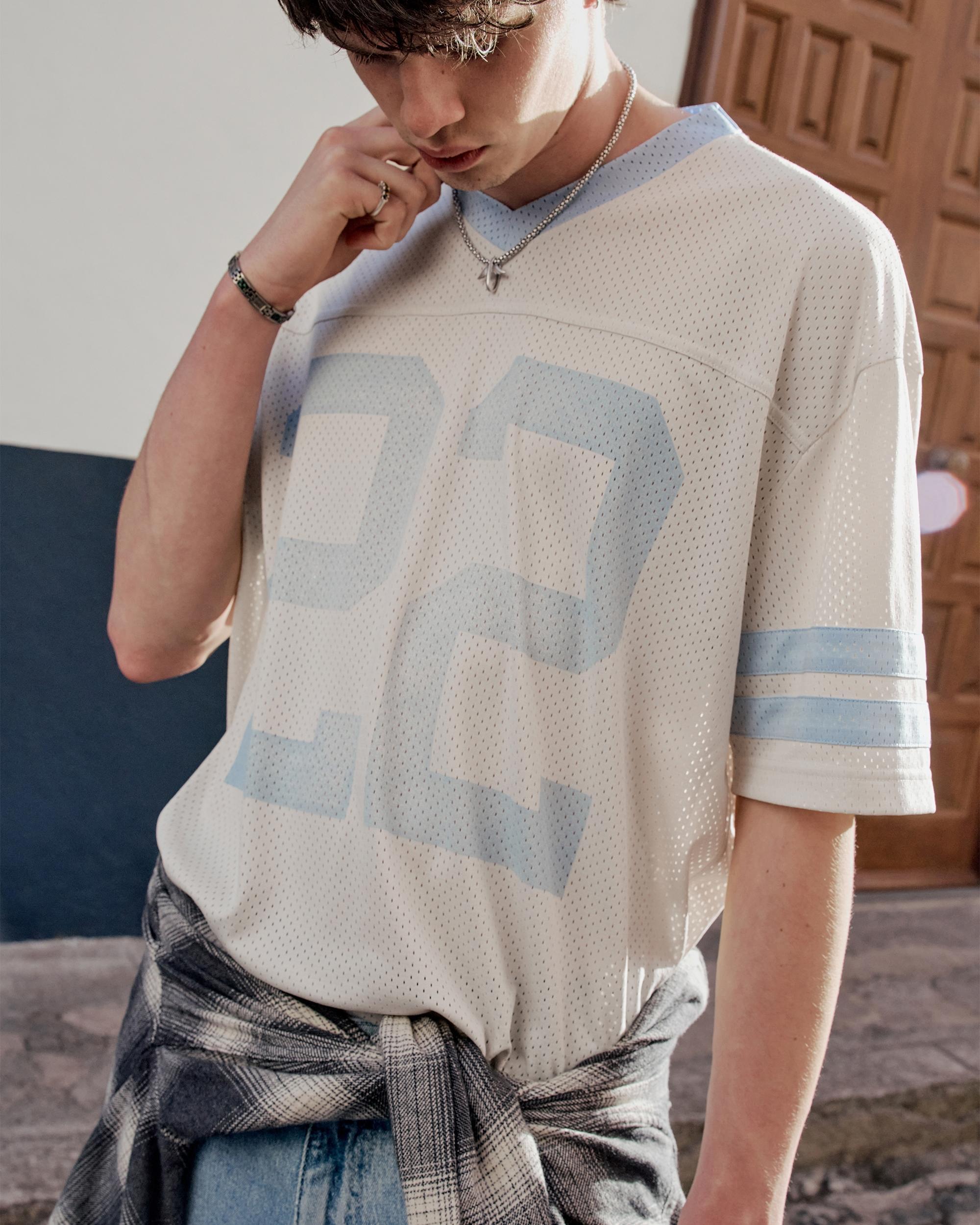 Boxy Crop Mesh Graphic Football Jersey Product Image