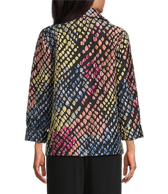 Caroline Rose Mosaic Pattern Cloque Spread Collar Bracelet Sleeve Open-Front Statement Jacket Product Image