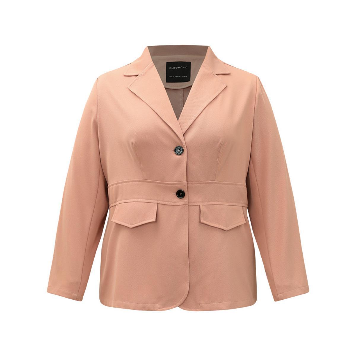 Plus Size Plain Flap Pocket Button Through Blazer Crepe Women Work Plain Plain Sleeve Long Sleeve Suit Collar 10/M Office Blazers BloomChic Product Image