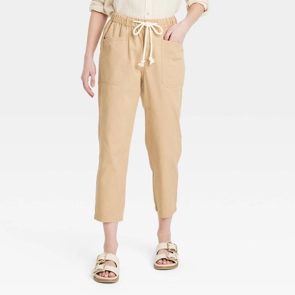 Women's Mid-Rise Pull-On Pants - Universal Thread™ Tan XXL: Relaxed Fit, Tapered Leg, Twill Fabric Product Image