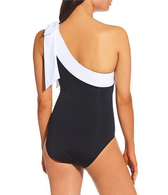 Alex Marie Signature Sculpt Solid Bow One Shoulder One Piece Swimsuit Product Image