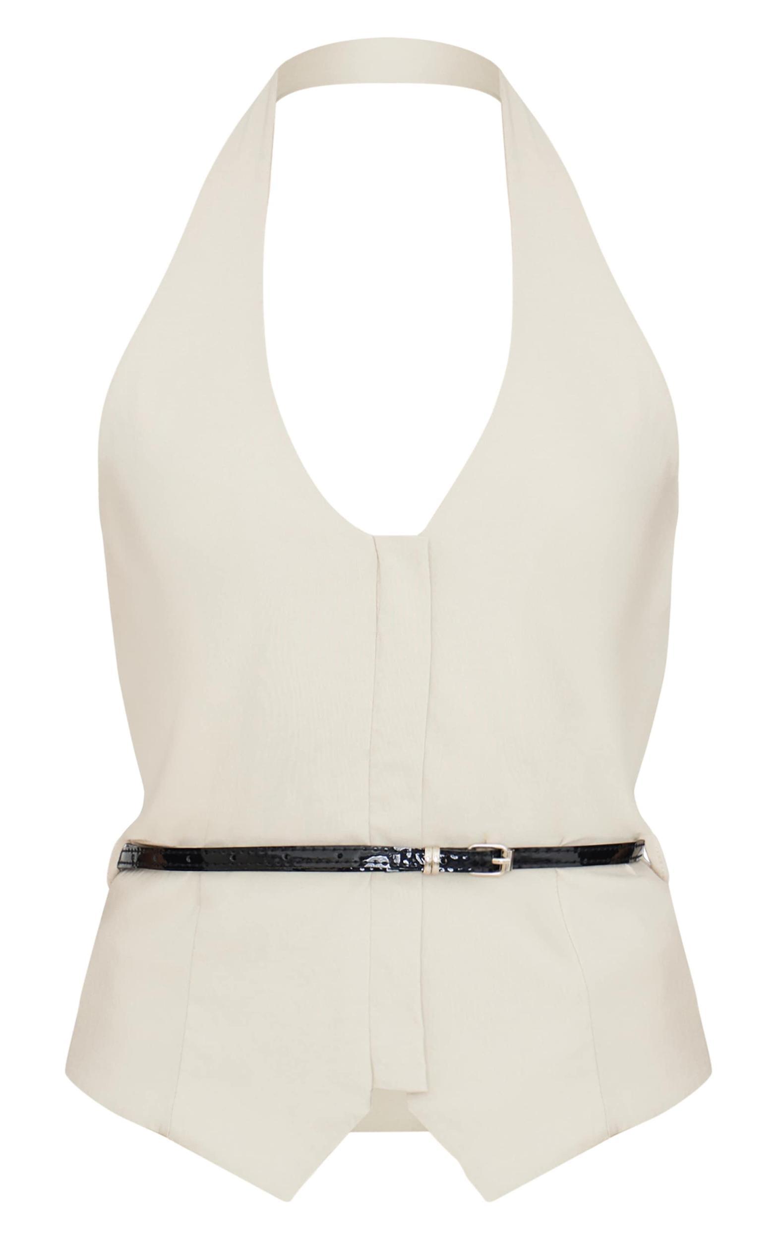 Stone Bengaline Belted Halterneck Long Top Product Image